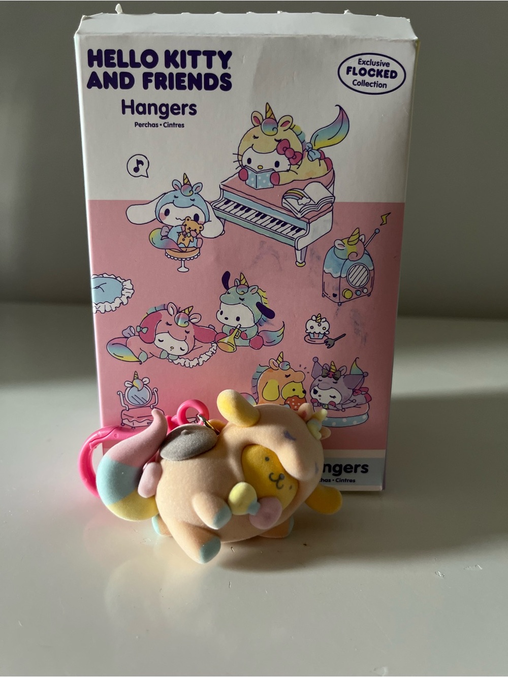 Hello Kitty Pastel Rainbow Flocked Unicorn Key Hanger
